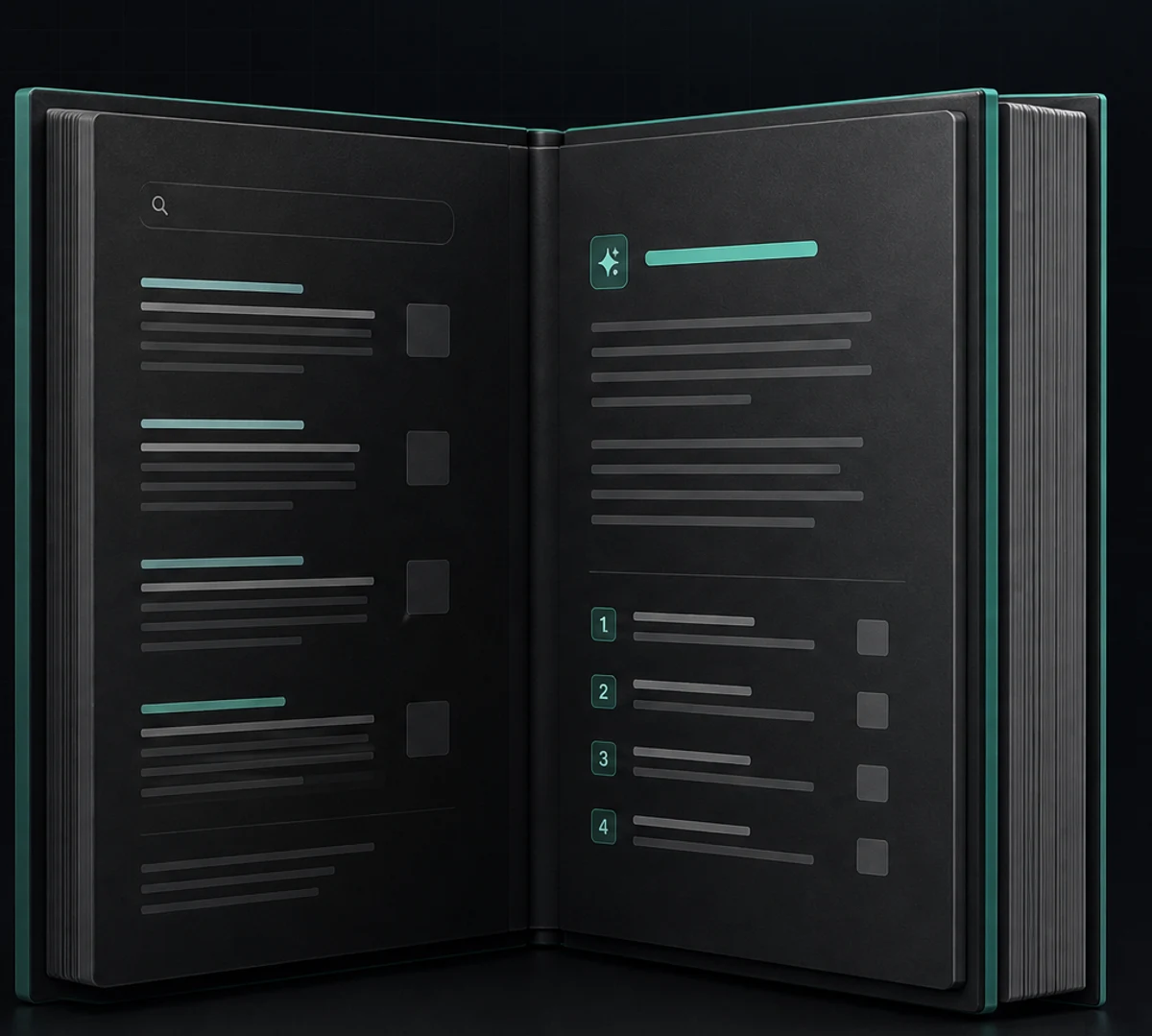 Abstract open rankr playbook showing search-result patterns and AI citation structures without revealing the playbook contents.